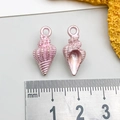 Pink enamel conch shell pendant in alloy with closed ring and mm scale measurement - Pink Snail (9x19mm-1.7g-8600)