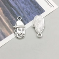 Antique silver alloy Santa Claus charm for DIY jewelry with striped textured back - Santa Claus Style (8847)