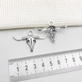 Antique silver alloy bull skull pendant charm with detailed horns and 45mm width size - Antique Silver Bull Skull (18828)