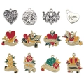 Set of 12 enamel Mother's Day charms featuring carnations and hearts for DIY jewelry - Mixed Style Antique Silver Enamel Mother's Day Charms (SN639)