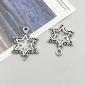 Antique silver hexagram snowflake pendant with intricate vintage flower engravings - Christmas Snowflake (10954)