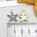 Colgante de estrella de mar dorada con textura azul brillante para creación de joyas DIY - Estrella de Mar Azul Lago (15x18mm-1.1g-8610)