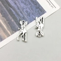 Vintage silver alloy deer charms with detailed 3D fur texture and hanging loops - Antique Silver Christmas Deer (B363)