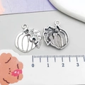 Antique silver Halloween pumpkin and cat charms for DIY jewelry bracelet making - Antique Silver Pumpkin Style (10859)