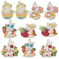 Colorful enamel cartoon bunny pendants in gold alloy for DIY jewelry and necklaces - Mixed 10pcs Easter Series