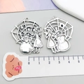 Antique silver witch cauldron and spider web charm for Halloween DIY jewelry making - Antique Silver Witch Spider Web Style (15160)