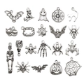 Set de 19 dijes de Halloween en plata antigua con murciélago y calabaza para joyería artesanal - Estilo Mixto de Halloween (SN863) / Juego de 20 Piezas / Plata antigua