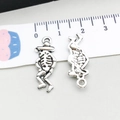 Vintage silver skeleton charm in dancing pose with straw hat for DIY jewelry making - 1 Piece Antique Silver Dancing Skeleton (10879)
