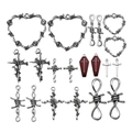 Breloques gothiques en alliage argenté avec croix rose et cœur pour bijoux DIY - Série Épines Argent Antique (SN831)