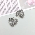 Silver vintage heart charm with MOM engraving and floral hollow patterns for DIY jewelry - Antique Silver Heart MOM Letter Charm (9866)