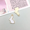 White enamel bunny charms with gold-plated edges for DIY jewelry making and crafts - White Bunny (9945)