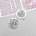 Silver tree of life pendant with Mom heart of our family engraving for DIY necklaces - Antique Silver Double Sided Round MOM Tree (10340)