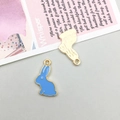 Sky blue enamel bunny rabbit pendant in alloy gold finish for DIY jewelry crafts - Lake Blue Bunny (9946)