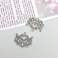 Silver hollow MOM heart pendant with floral scroll detail for Mother Day DIY jewelry - Antique Silver Double Sided MOM Letters (10343)