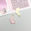 Pink enamel Easter bunny pendant with golden metal frame for DIY jewelry making - Pink Bunny (11892)