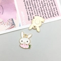 Charming white and pink enamel bunny rabbit charms with gold metal alloy backing - White Bunny Lying on Carrot (17506)