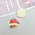 Enamel heart pendant with BEST MAMA ribbon and golden textured back for DIY jewelry making - Red Enamel Green Leaf Red Heart (18539)