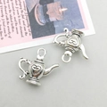 Pair of vintage silver teapot alloy charms with heart pattern for DIY jewelry making - Antique Silver Alice Heart Teapot (8517)