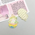 Easter bunny hatching from egg enamel charm pendant with golden grid textured back - Eggshell Bunny (18547)