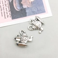 Antique silver tea kettle and cup alloy pendant charms for DIY jewelry making - Antique Silver Teapot Coffee (11218)