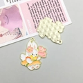 Enamel Easter bunny charm pendant with pink bouquet and gold finish for DIY jewelry - Flower Bunny (18548)