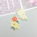 Golden heart-shaped carnation pendant with Happy Mother's Day engraving and red enamel - Enamel Rose Flower (18542)