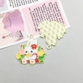 Enamel Easter bunny pendant with red flower and gold honeycomb texture back - Tulip Bunny (18549)