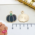 Emaille-Kürbis-Anhänger aus Legierung für DIY-Schmuck mit detailreicher Goldrückseite - 15*17mm / Schwarzer Kürbis