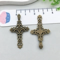 Antique bronze hollow cross pendants with floral patterns and measurement ruler - Cross (3566)