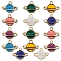 Pendentifs planète Saturne en émail coloré avec placage d'or pour bijoux DIY - Styles de planètes mixtes