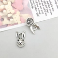 Pair of vintage silver rabbit alloy charms for DIY earrings and creative jewelry making - Small Antique Silver Bunny Head (5887)