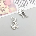 Antique silver zinc alloy rabbit charm with flower detail for DIY jewelry making - Antique Silver Bunny with Flower (7284)