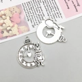 Antique silver rabbit and clock zinc alloy charms for DIY earrings and jewelry making - Antique Silver Bunny Pocket Watch Shape (8286)