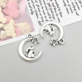 Antique silver moon rabbit charms for DIY jewelry making with stars and cute bunny shape - Antique Silver Moon Star Rabbit (15703)