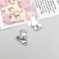 Antique silver cartoon bunny charms with tennis rackets for DIY jewelry and earrings - Antique Silver Tennis Racket Bunny (17339)