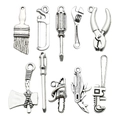 Lot de 10 breloques outils en argent antique avec scies et clés pour la création de bijoux - Série d'Outils en Argent Antique Mélangée