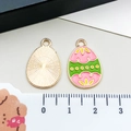Easter egg alloy pendant with colorful pink and green enamel floral patterns - Pink Green Chick Egg (15142)