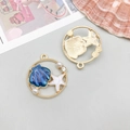 Blauwe emaille schelp hanger met parels en goudkleurig frame voor DIY sieraden - Blauw Emaille Zeester Schelp
