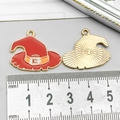 Halloween witch hat pendant in red enamel with orange strap and golden metal base - Orange Enamel Witch Hat (14003)