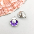 Colgante de concha esmaltado púrpura con perla blanca y aleación de plata para joyería DIY - Concha de Perla Esmaltada Morada (12*15mm)