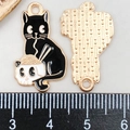 Detail of Halloween black cat eating ramen charm with size ruler and gold back texture - Black Noodle Skull Cat (18127)