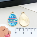Sky blue Easter egg alloy pendant with colorful drip oil pattern and gold back - Red Heart Easter Egg (15148)
