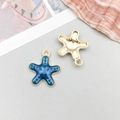 Blauwe zeester hanger met gouden accenten en emaille afwerking voor DIY sieraden - Blauw Emaille Goud Gestippelde Zeester