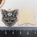 Detailed view of Halloween cat pendant with black enamel finish and moon star pattern - Black Halloween Cat (19377)