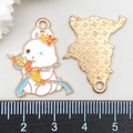 Detailed close-up showing front white enamel rabbit charm and golden textured back - Flower Rabbit Style (19406) / White