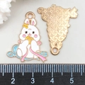 Detail view of cartoon bunny jewelry pendant with dimensions and white enamel finish - Eating Mooncake Rabbit Style (19405) / White