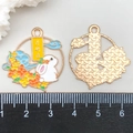 Detail view of rabbit enamel pendants showing front and back with size scale - Moonlight Night Rabbit Style (19404) / Yellow