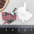 Detail of horror heart pendant with spider web and blood knife on scale ruler - Black Enamel Heart Dagger