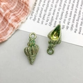 Antique bronze conch shell charms with realistic spiral texture for jewelry making - Seahorse Style (8599) / 1 Piece (9x19mm) / Green