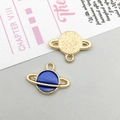 Pendentifs planète Saturne dorés avec émail bleu pour la création de bijoux DIY - Bleu saphir
